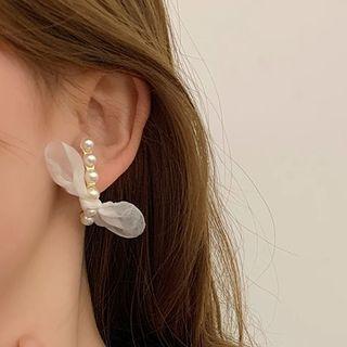 Bow Chiffon Faux Pearl Earring