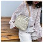 Lace Bow Floral Embroidered Woven Tote Bag