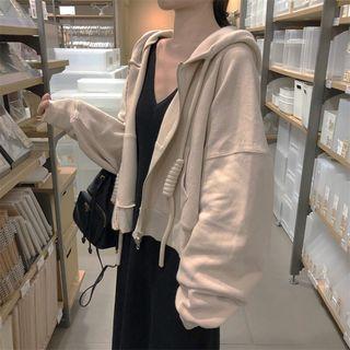 V-neck Sleeveless Dress / Drawstring Hooded Zip Jacket