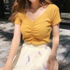 Shirred-front Slim-fit Top Yellow - One Size