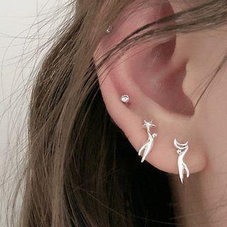 Asymmetrical Star Crescent Stud Earring 1 Pair - Asymmetric - Silver - One Size