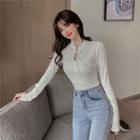 Long-sleeve Frog-buttoned Stand-collar Top