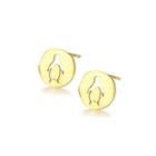 Sterling Silver Plated Gold Simple Cute Penguin Geometric Round Stud Earrings Golden - One Size