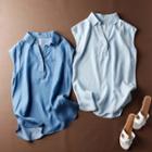 Sleeveless Denim Polo Shirt