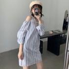 Off Shoulder Striped Long-sleeve Shirt Dress As Shown In Figure - One Size