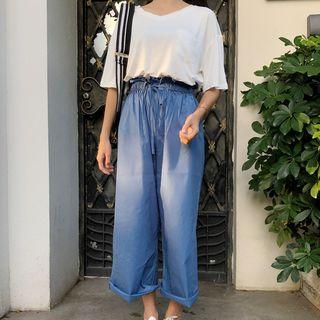 Set: Short-sleeve T-shirt + Drawstring Wide-leg Pants