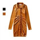 Long-sleeve Velvet Sheath Shirt Dress