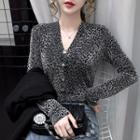 V-neck Leopard Fleece-lined Top