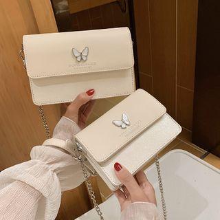 Butterfly Applique Faux Leather Crossbody Bag