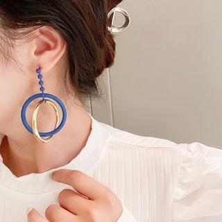Layered Alloy Hoop Dangle Earring 1 Pair - Gold & Blue - One Size