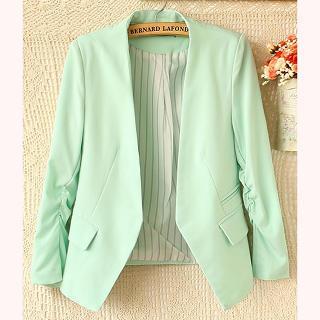 3/4 Sleeve Shirred Flap-pocket Blazer