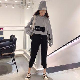 Lettering Hoodie / Contrast Trim Cropped Pants