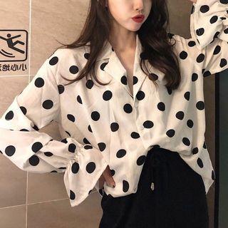 Set: Dotted Blouse + Drawstring Wide-leg Pants
