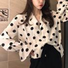Set: Dotted Blouse + Drawstring Wide-leg Pants