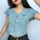 Short-sleeve Butterfly Embroidered Tie-dyed T-shirt