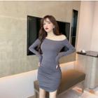 Long-sleeve Mini Bodycon Dress Gray - One Size