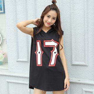 Numbering Sleeveless Hooded T-shirt Black - One Size