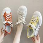 Faux Leather Mesh Panel Lace-up Sneakers