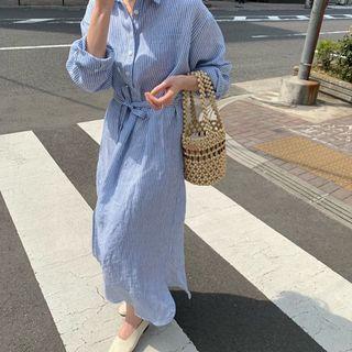 Open-side Striped Wrap Long Dress