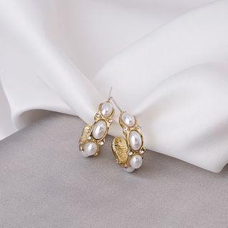 Faux Pearl Rhinestone Open Hoop Earring 1 Pair - E2755-8 - Gold - One Size