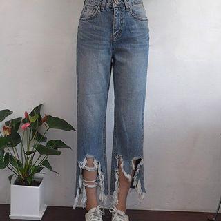 Fringed Distressed Jeans
