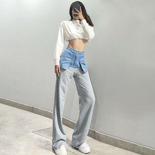 High-waist Denim Panel Boot-cut Pants