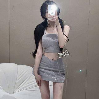 Square Neck Crop Tank Top / Mini Pencil Skirt