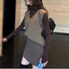 Set: Turtleneck T-shirt + Sweater Vest + Mini A-line Skirt