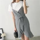 Set: T-shirt + Sleeveless Flounced Gingham Wrap Dress