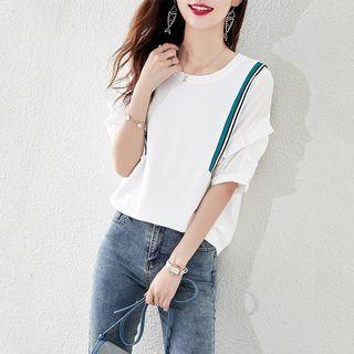 Short-sleeve Striped Ruffle T-shirt