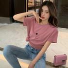 Short-sleeve  Heart Embroidered Wide T-shirt