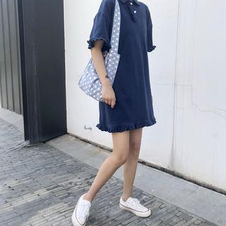 Ruffle Trim Short-sleeve Polo Dress