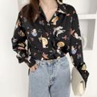 Printed Long-sleeve Collared Blouse