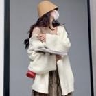 Long-sleeve Plain Sweater Cardigan White - One Size