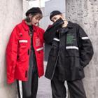 Couple Matching Lettering Zip Trench Jacket
