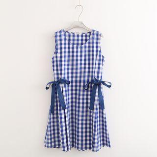 Sleeveless Plaid Dress Blue - One Size