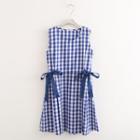 Sleeveless Plaid Dress Blue - One Size