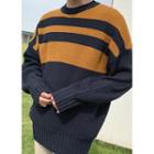 Striped-panel Rib-knit Sweater