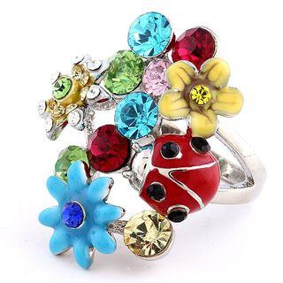 Rhinestone Flower & Ladybird Ring