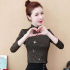 Long-sleeve Turtle-neck Glitter Top