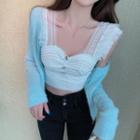 Set: Sleeveless Lace Crop Top + Zip-up Jacket