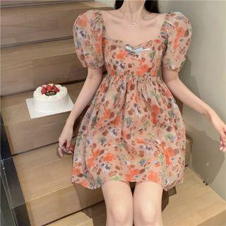 Short-sleeve Off-shoulder Print Dress