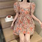 Short-sleeve Off-shoulder Print Dress