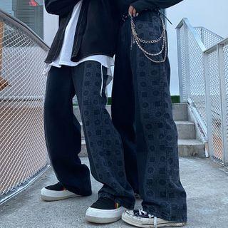 Patterned Straight Fit Jeans