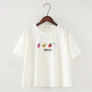 Fruit Embroidered Short Sleeve T-shirt