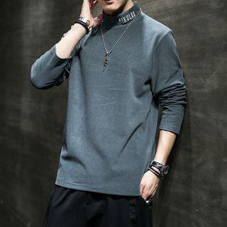 Mock Turtleneck Lettering Long-sleeve T-shirt