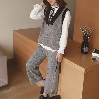 Set: V-neck Knit Vest + Pants