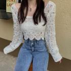 Square Collar Cropped Crochet Top