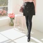 Buttoned Asymmetric Wool Blend Miniskirt