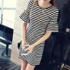 Bell-sleeve Striped Mini A-line Dress